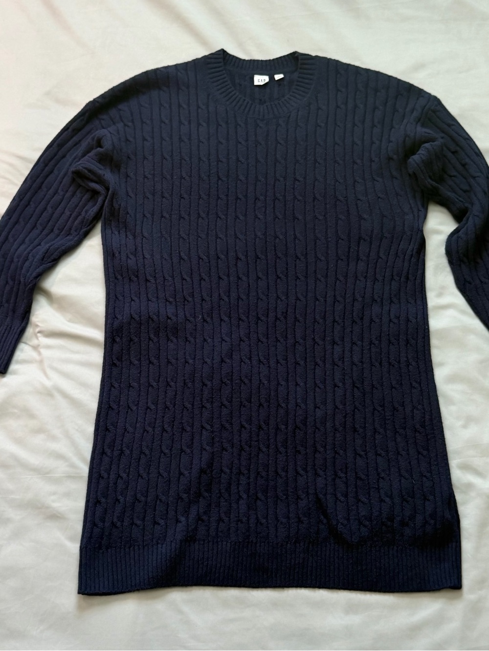 Gap CashSoft Navy Cable Knit Sweater Dress Size L Fall Mini Dress - Picture 3 of 9